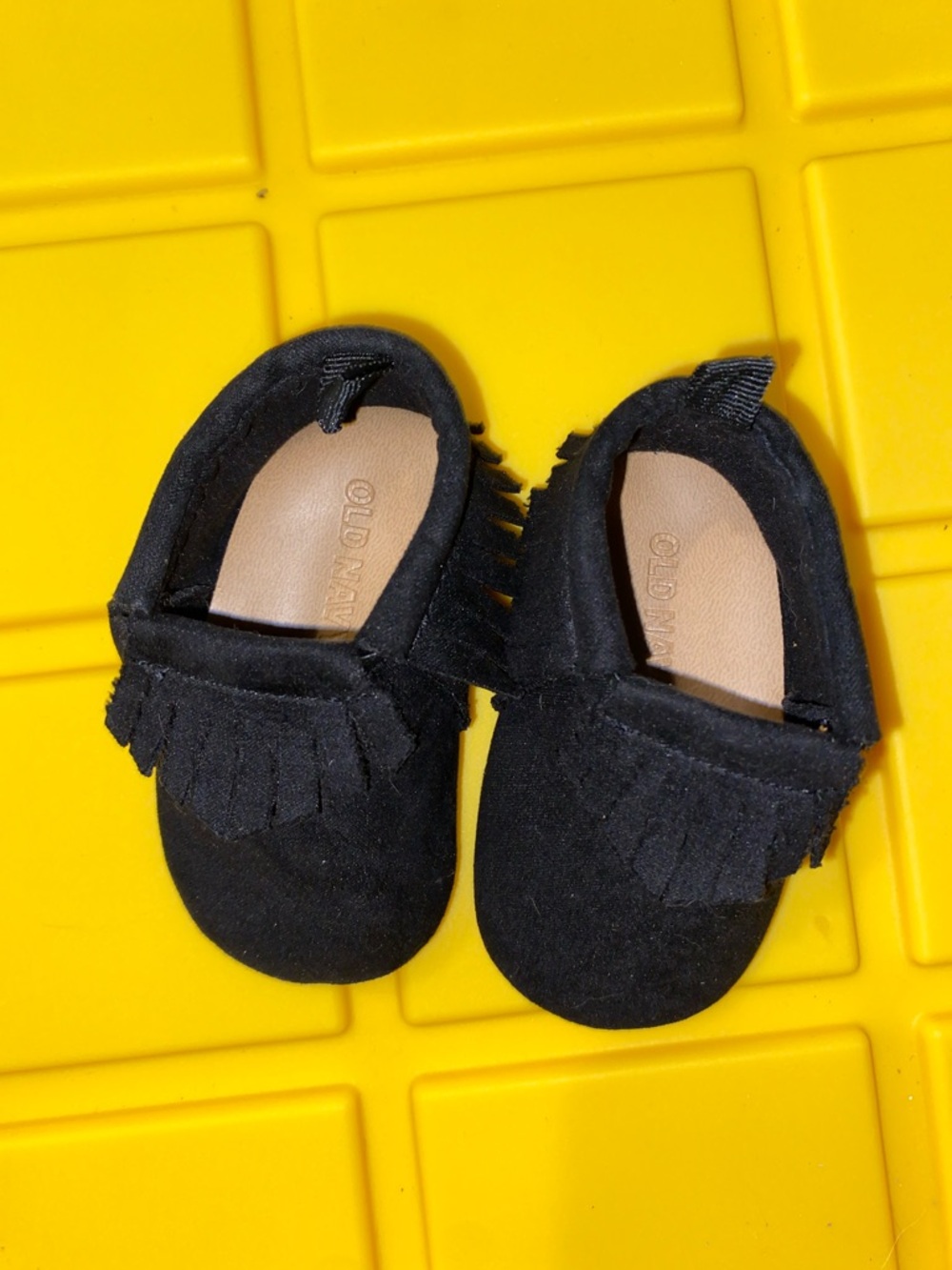 Old Navy Black Fringe Baby Moccasins - Slip-On Soft Shoes 0-3 months